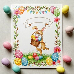 easter bunny and eggs, Easter card