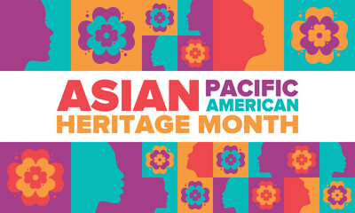 Fototapeta premium Asian Pacific American Heritage Month. Celebrated in May. It celebrates the culture, traditions and history of Asian Americans and Pacific Islanders in the United States. Poster, card, banner. Vector