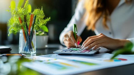 Woman Calculating Finances at Desk