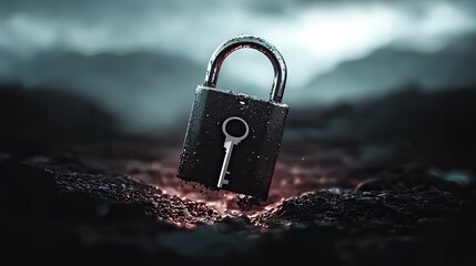 A close-up of a padlock and key, symbolizing security and protection amidst a dark, atmospheric background.