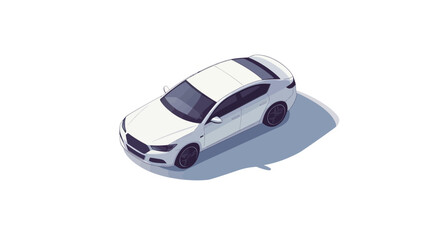 The image is a digital isometric illustration of a white sedan viewed from a high angle.  The car is depicted with a simple, clean design, showing details such as tires, windows, and a slightly