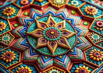 Fototapeta premium Extreme Close-up of Abstract Geometric Design, Vivid Colors, Macro Photography