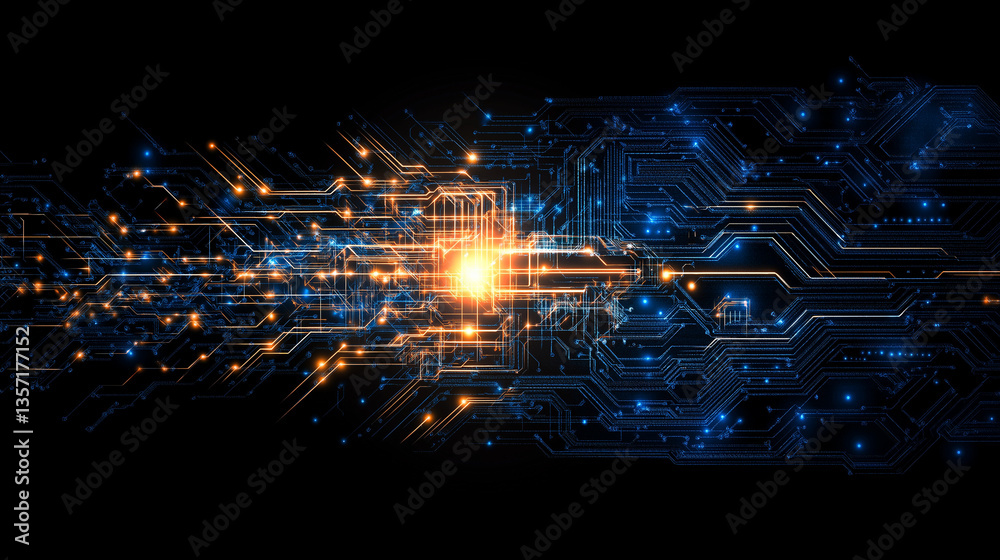 Canvas Prints electric pathways: a captivating image of interconnected circuitry, glowing with radiant energy and 