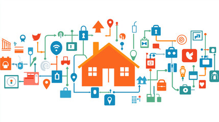 Smart Home Automation Illustration: A colorful illustration depicts a house connected to various smart home devices and technology, showcasing the interconnectedness of modern living.