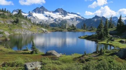 Serene Mountain Lake Reflection in the Cascades