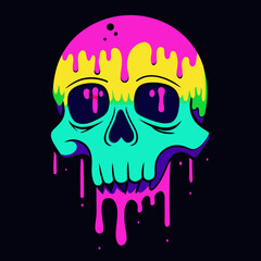 Fototapeta premium Dripping spray paint skull with neon highlights vector design