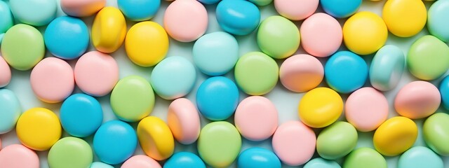 Obraz premium A large group of pastel colored eggs on a white surface.