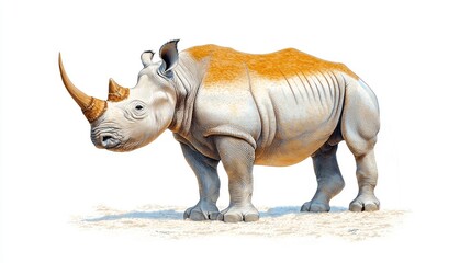 Obraz premium Retro zoology print of a rhinoceros, intricate vintage etching with fine animal details