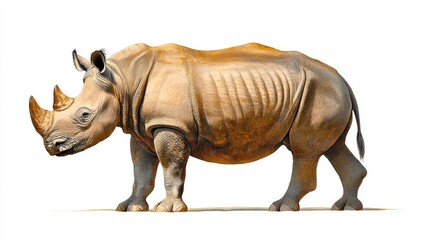 Fototapeta premium Retro zoology print of a rhinoceros, intricate vintage etching with fine animal details