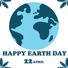 Happy Earth Day vector blue card on white background. Vector Earth Day card. Blue Happy Earth Day vector poster. 