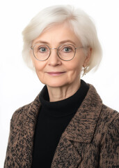 Foto für Ausweis - Rentnerin mit Brille und grauen kurzen Haaren - 50 Jahre alt