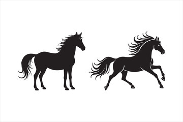 Horse Silhouettes Standing and Running Stallion Illustration 