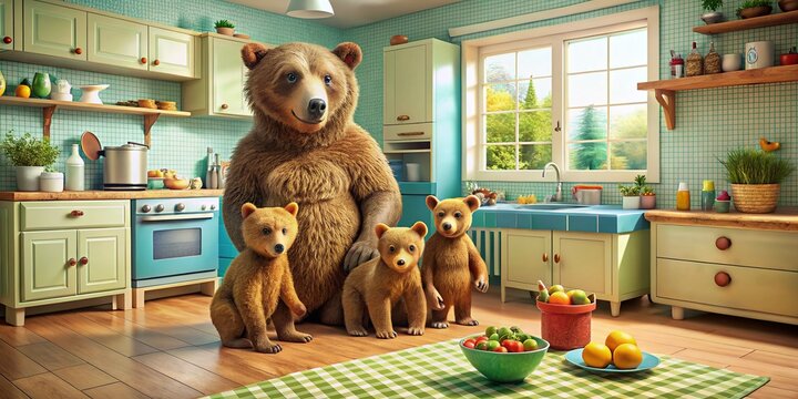 Find the 7 Differences: Educational Game for Kids - Mother Bear in the Kitchen