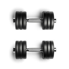 Fototapeta premium Pair of Black Dumbbells on Clean White Backdrop: Ideal for Strength Training, Fitness Routines, Muscle Building, and Effective Home Workouts, Premium Quality Gym Equipment for Dedicated Exercise