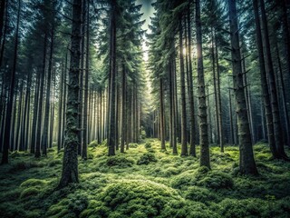 Naklejka premium Black and White Forest Clipart: Dramatic Moody Trees, Dramatic Light and Shadow