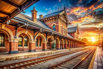 Obraz premium Free Train Clipart: Architectural Photography of Vintage Train Station