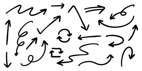 ベクターのペンの手書きの矢印セット 白黒