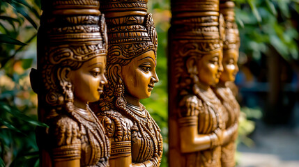 Obraz premium Bamboo tube carvings featuring traditional Indian motifs