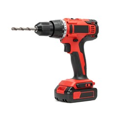 Electric drill with drill bit attached on white background