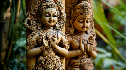 Bamboo tube carvings featuring traditional Indian motifs