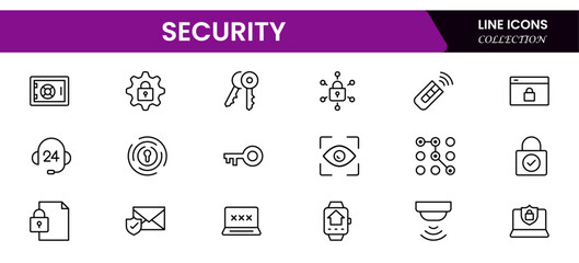 Security and Protection thin line icons set. Security icons. Protection symbols collection. Vector