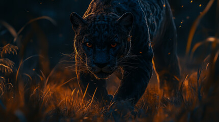 Stunning 3D Illustration of a Panther in a Cinematic Adventure, Featuring Majestic Wildlife and Futuristic Design - Abstract, Beautiful, and Unique Wallpaper Background.