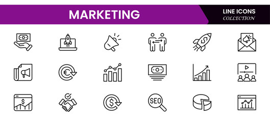 Sales marketing icon set. website, social media, seo, sales, and more, Filled vector symbol collection. glyph icons for web and UI. Vector illustration.