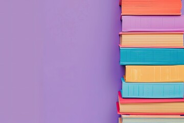 Pattern of Stack of Colorful Books on a Pastel Purple Background with Soft Shadow Copy Space