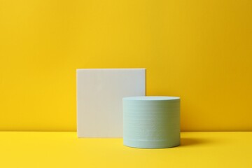 Podiums on a yellow background