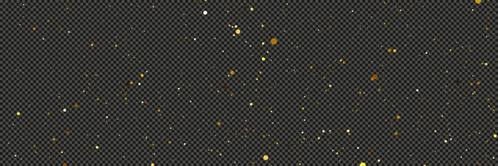 Gold glittering dust with stars on transparent backdrop