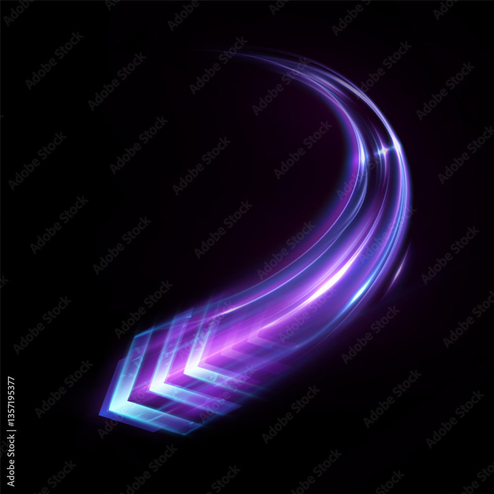 Aufkleber bright appearance of neon light trace of arrow with movement of lines and glow. futuristic design.