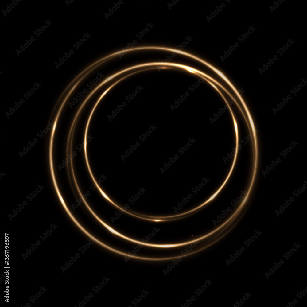 Poster glowing golden rings on dark background with smooth and reflective light effect. vector