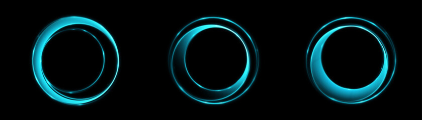 Abstract neon circles with smooth light transition effects on a dark background. Futuristic design. Vector graphics.