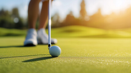 Golfer Sinking a Putt for a Birdie in Close-up