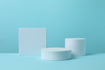 White podiums on a blue background
