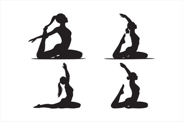 Yoga Silhouette Set Flexible Woman in Various Poses Illustration 