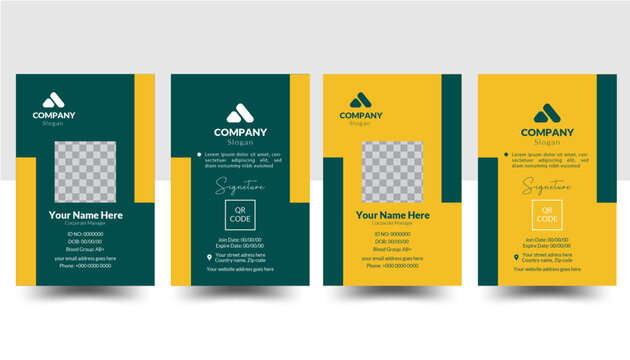 Modern Identity Card, Id Card Layout green Accents, Modern and minimalist id card template, Creative id card design for your company employee
Modern and simple id card design bundle, Corporate id .