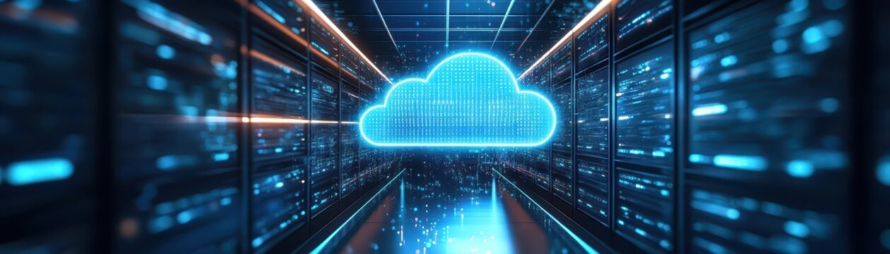 Secure server room with cloud computing infrastructure, data center technology 