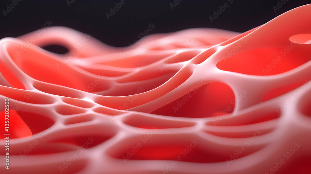 Fototapete abstract red and pink interconnected network of lines and dots