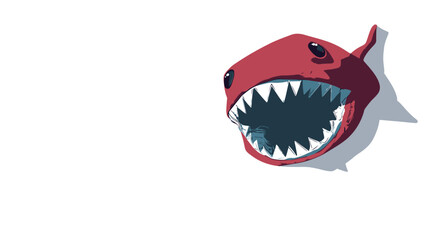 A digital illustration of a stylized red shark head against a white background. The shark is depicted in a simplified, cartoonish manner with bold outlines and flat coloring. The shark's mouth is