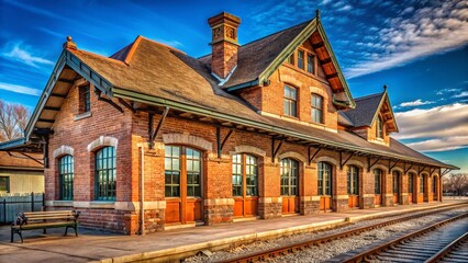 Fototapeta premium Historic Boise Train Depot Building Exterior, Daytime Sunlight