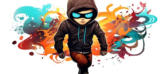 White background with drawings of colorful thief for children, ai generative