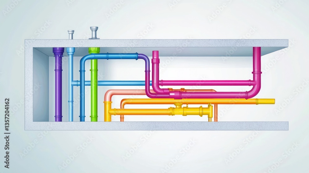 Poster a colorful plumbing vector showing a cross-section of a houseâ€™s water system.