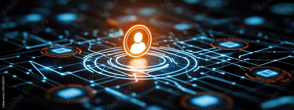 Poster digital networking concept with user icon and technology background