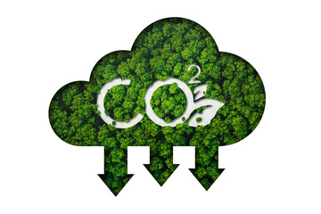 CO2 reducing icon,Aerial view with carbon dioxide reduction environment and nature