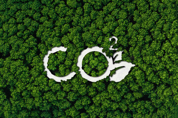 CO2 reducing icon,Aerial view with carbon dioxide reduction environment and nature