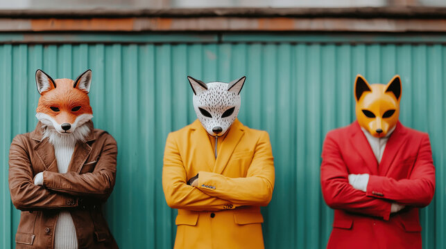 Masked figures in autumnal attire - Powered by Adobe