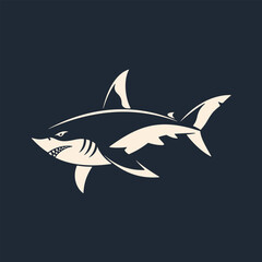 Shark logo. Stylized white fish on black background. Best for web, print, logo creating and branding design.