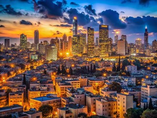 Obraz premium Israel Skyline Night Photography: Low Light Cityscape