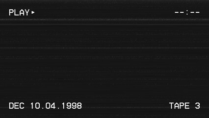 VHS video background. Glitch VHS effect with white noise. No signal, retro tape rewind frame. Old video effect on dark background. Vector